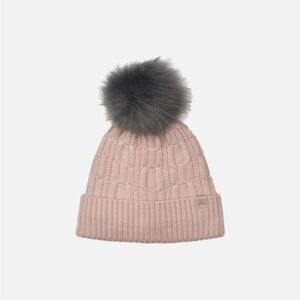 Calvin Klein Blush Knit Beanie with Charcoal Pom-Pom